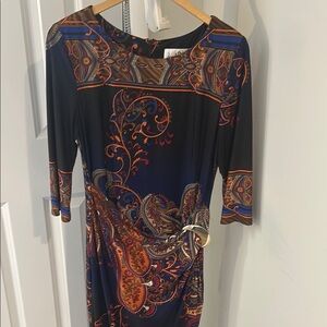 Joseph Ribkoff Black and Blue Sheath Dress with 3/4 Sleeves for Work ,Cocktail